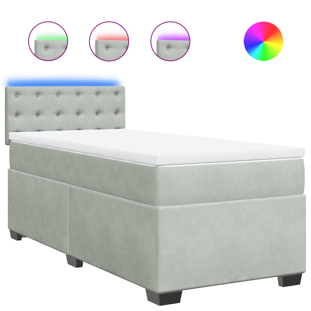 Boxspringbett mit Matratze Hellgrau 100x200 cm Samt