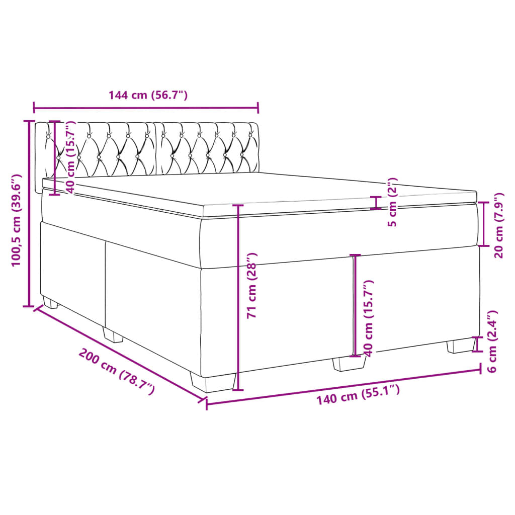Boxspringbett mit Matratze Schwarz 140x200 cm Samt