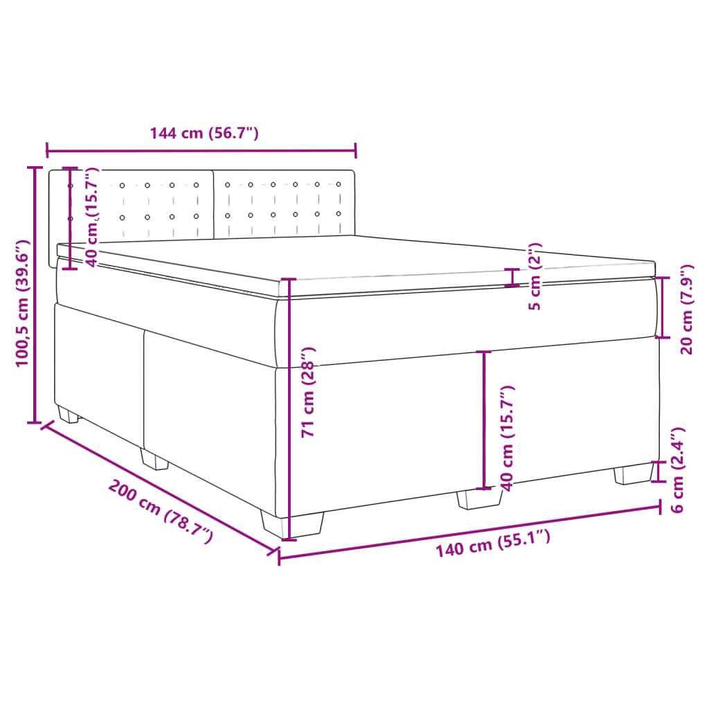 Boxspringbett mit Matratze Dunkelgrau 140x200 cm Samt