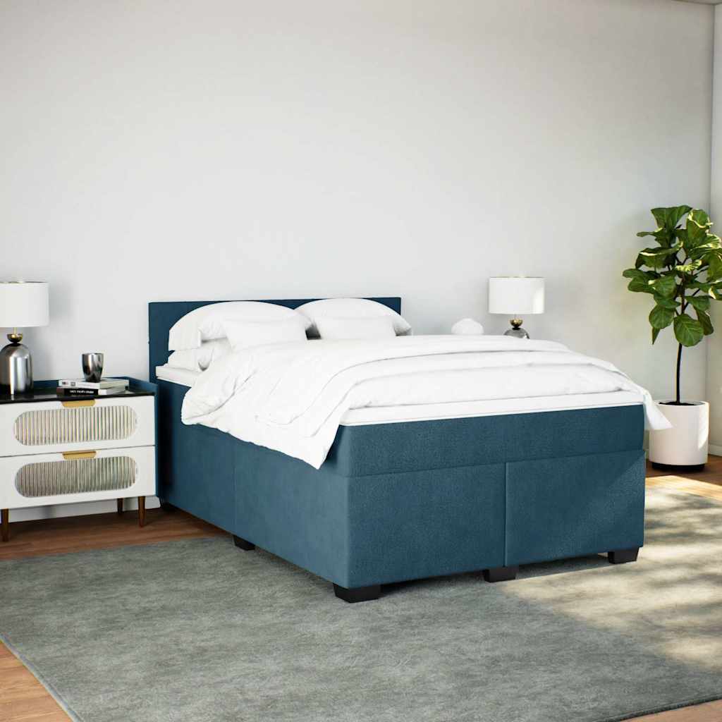 Boxspringbett mit Matratze Blau 160x200 cm Samt
