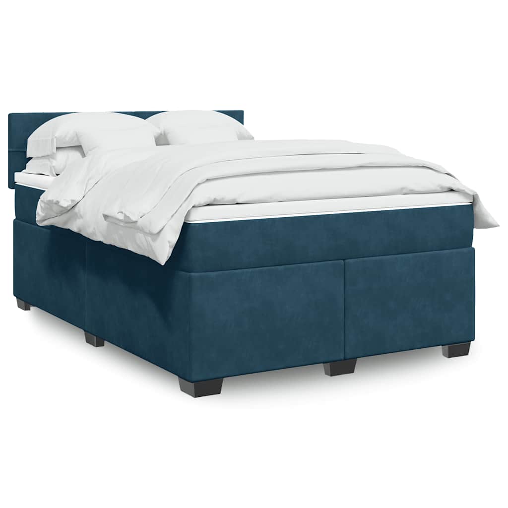 Boxspringbett mit Matratze Blau 160x200 cm Samt