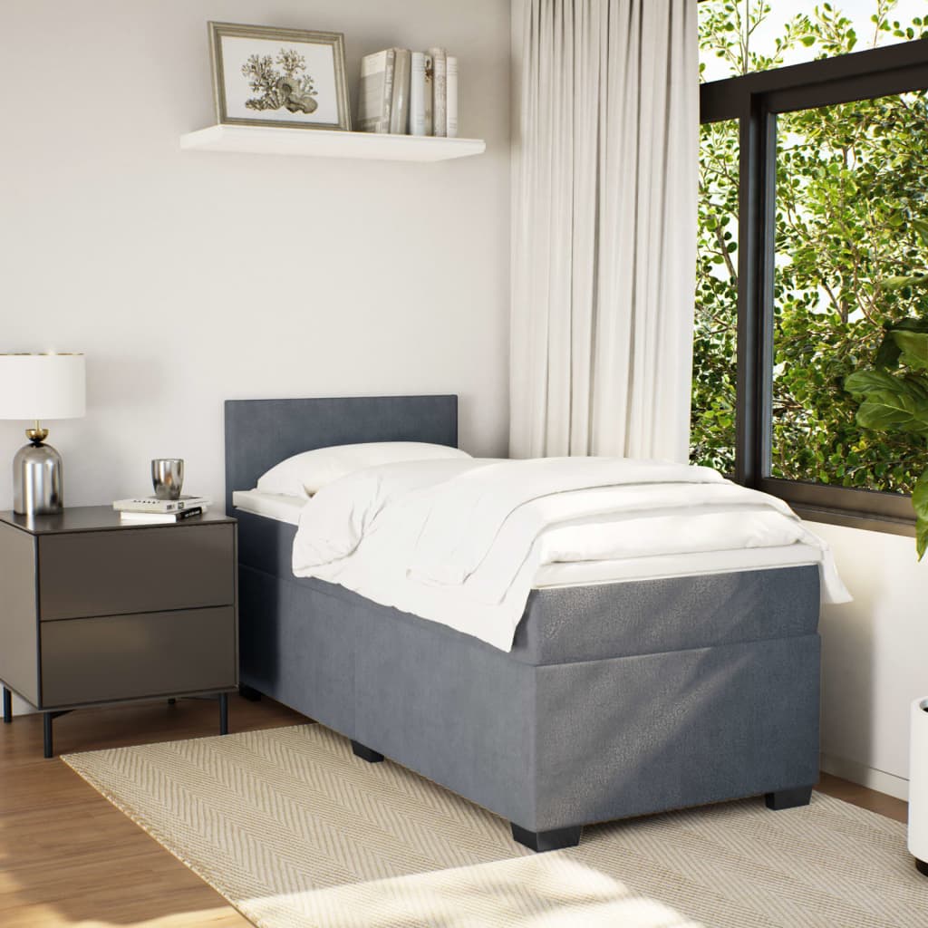 Boxspringbett mit Matratze Dunkelgrau Einzelbett Samt