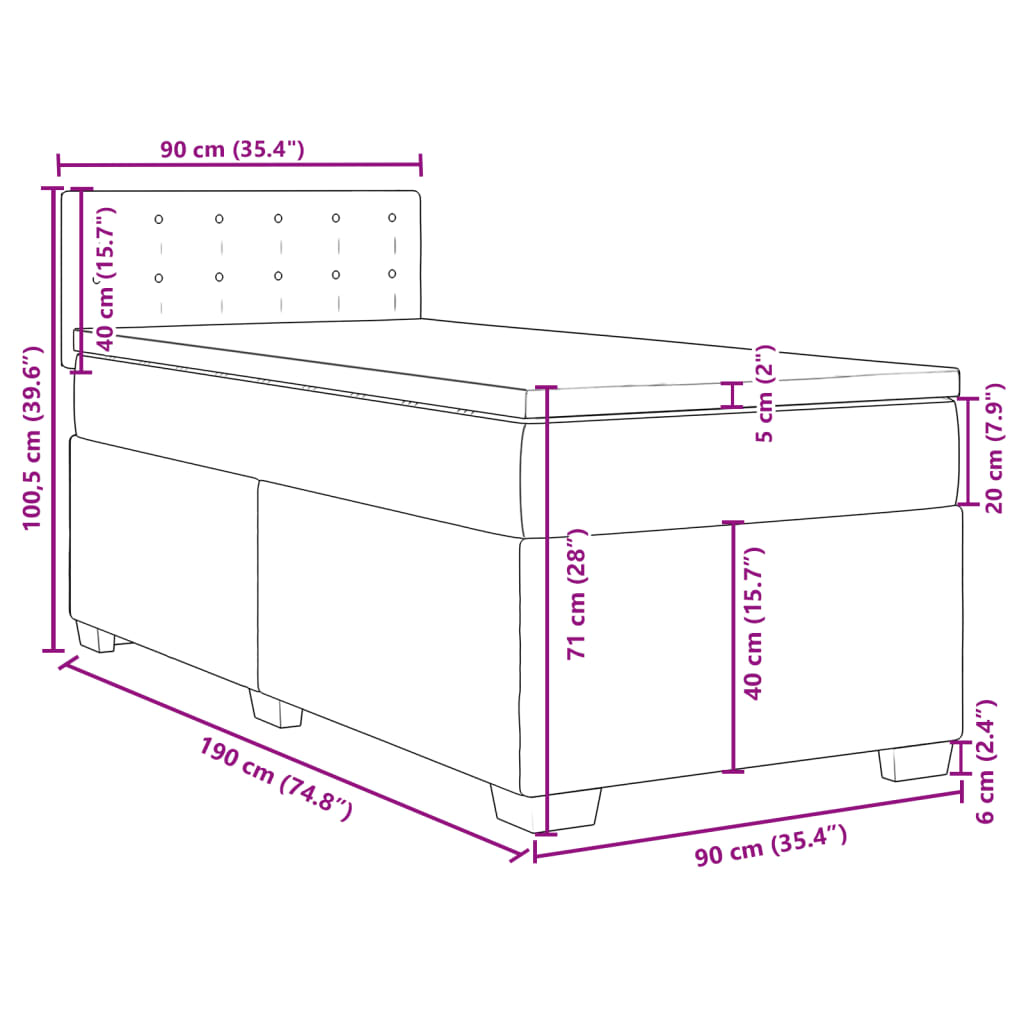 Boxspringbett mit Matratze Dunkelgrau Einzelbett Samt