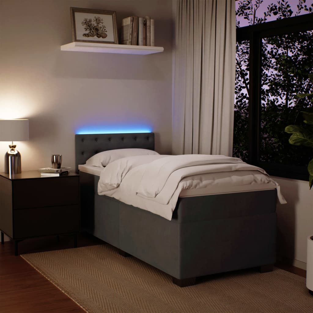 Boxspringbett mit Matratze Dunkelgrau Einzelbett Samt