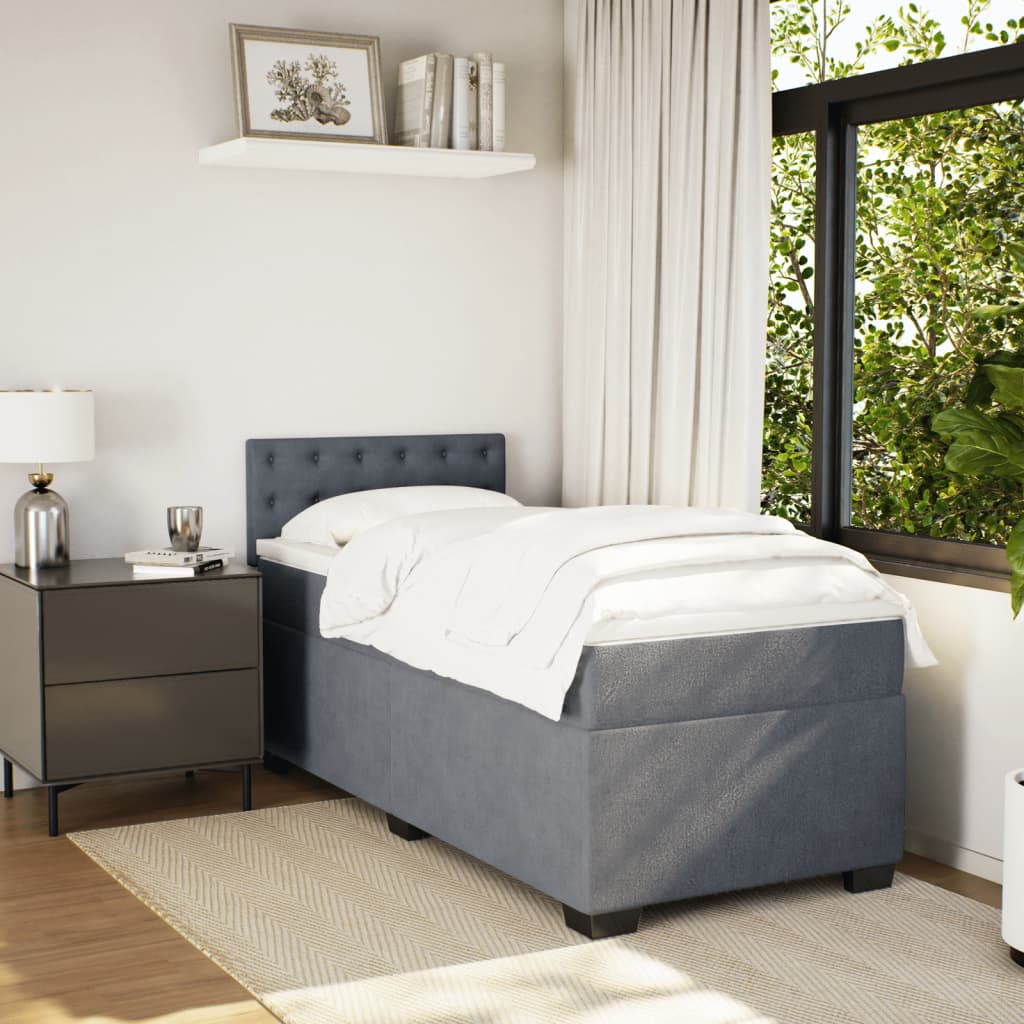Boxspringbett mit Matratze Dunkelgrau Einzelbett Samt