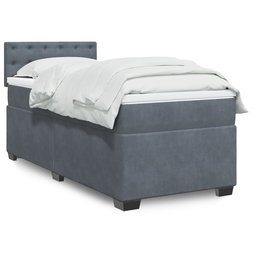 Boxspringbett mit Matratze Dunkelgrau Einzelbett Samt