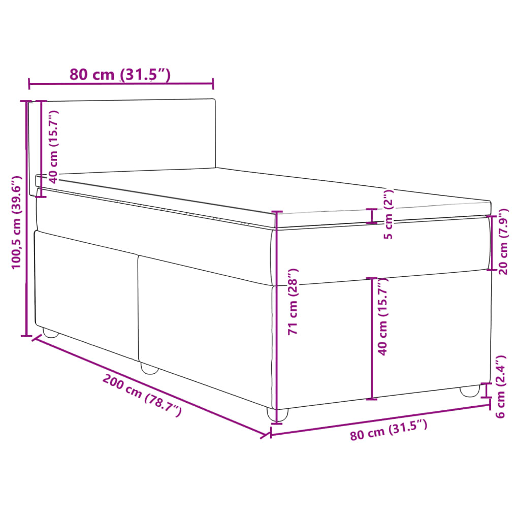 Boxspringbett mit Matratze Hellgrau 80x200 cm Stoff