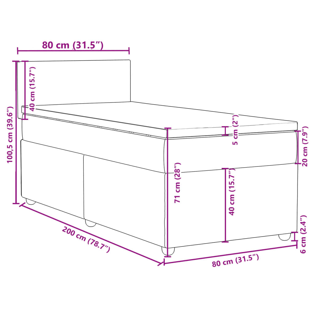 Boxspringbett mit Matratze Dunkelgrau 80x200 cm Stoff