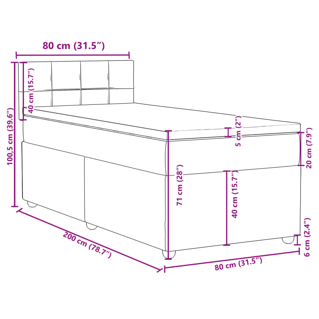 Boxspringbett mit Matratze Taupe 80x200 cm Stoff