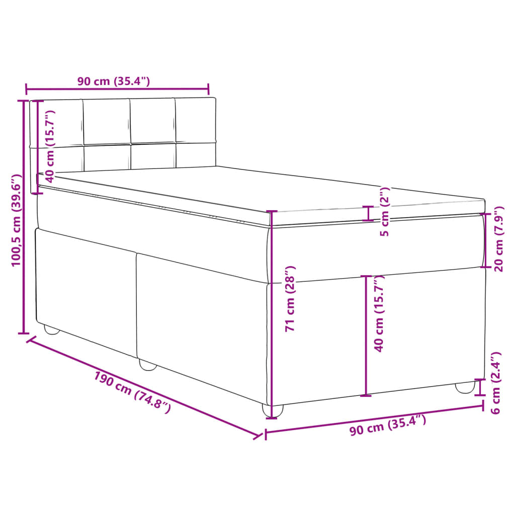 Boxspringbett mit Matratze Schwarz 90x190 cm Stoff