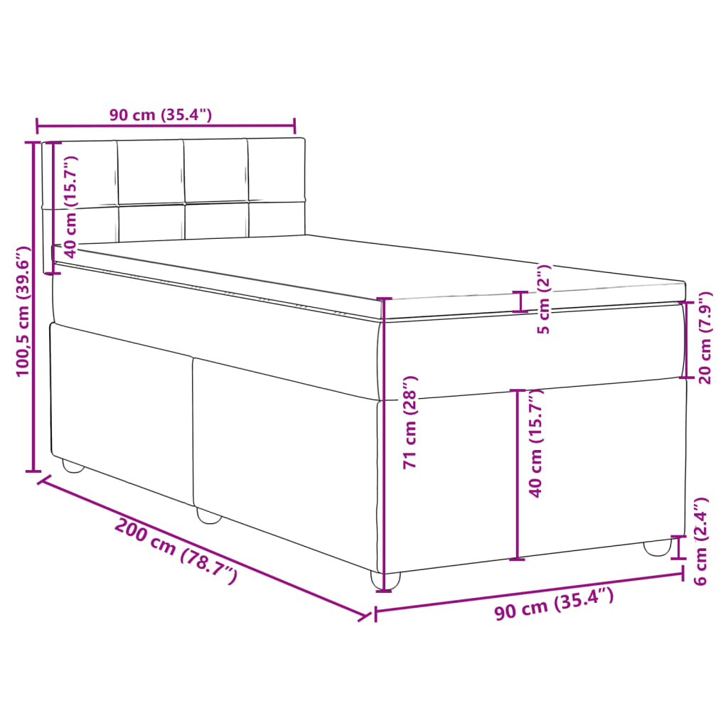 Boxspringbett mit Matratze Hellgrau 90x200 cm Stoff