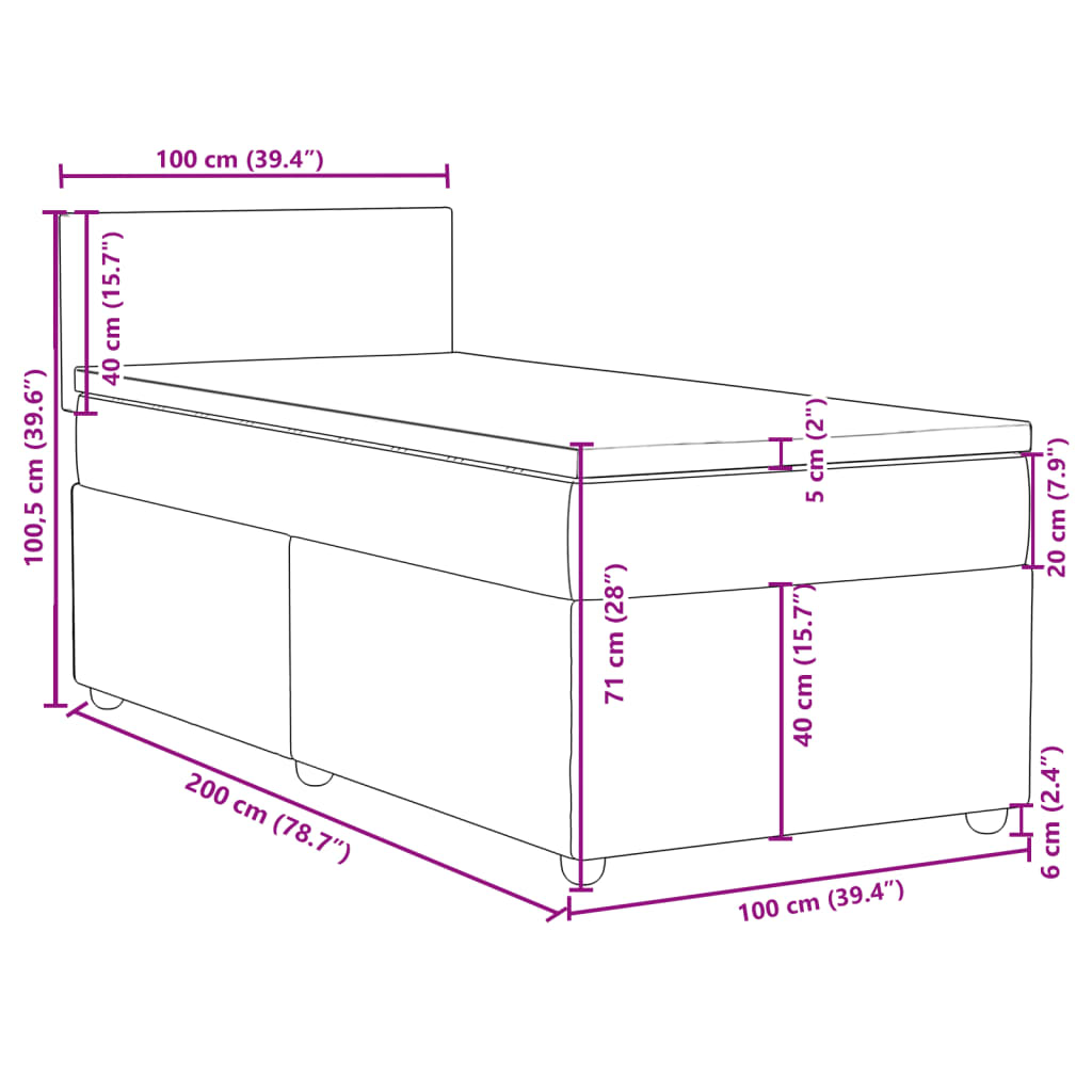 Boxspringbett mit Matratze Dunkelgrau 100x200 cm Stoff