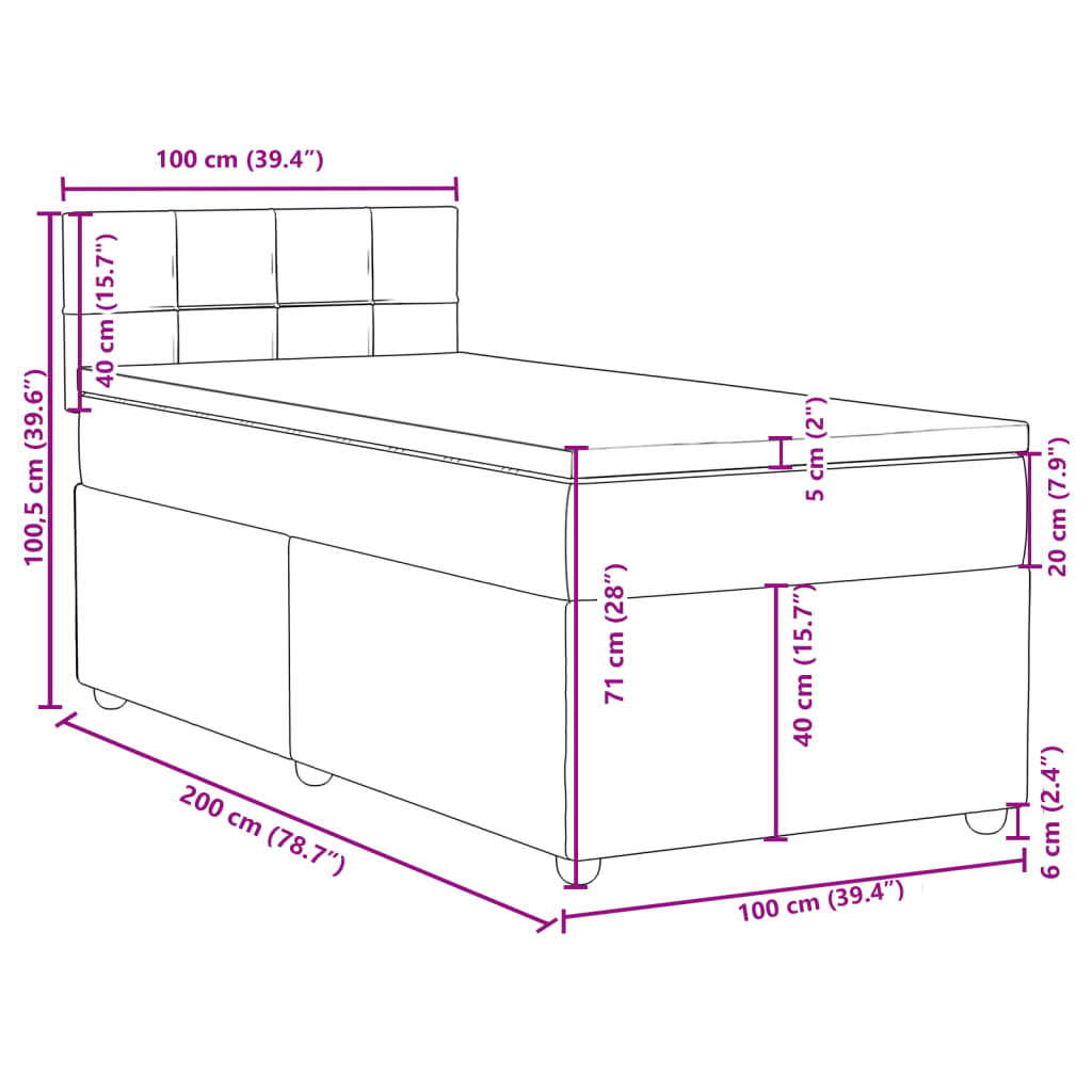 Boxspringbett mit Matratze Schwarz 100x200 cm Stoff