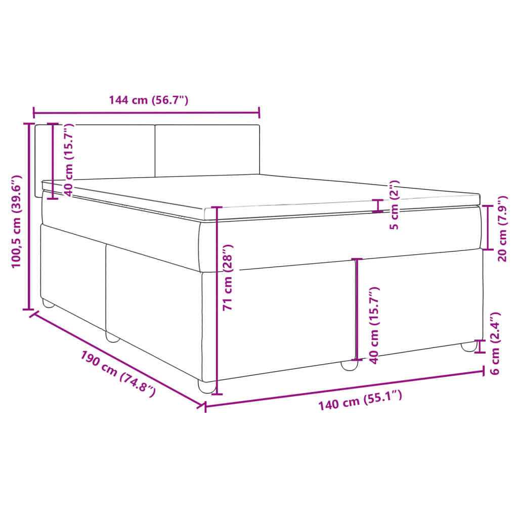 Boxspringbett mit Matratze Schwarz 140x190 cm Stoff