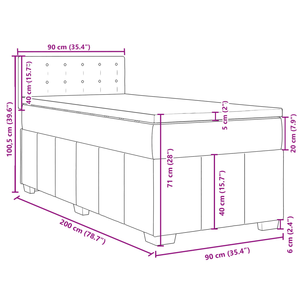Boxspringbett mit Matratze Schwarz 90x200 cm Stoff