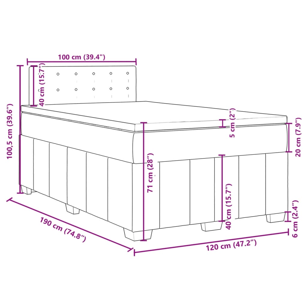 Boxspringbett mit Matratze Dunkelgrau 120x190 cm Stoff