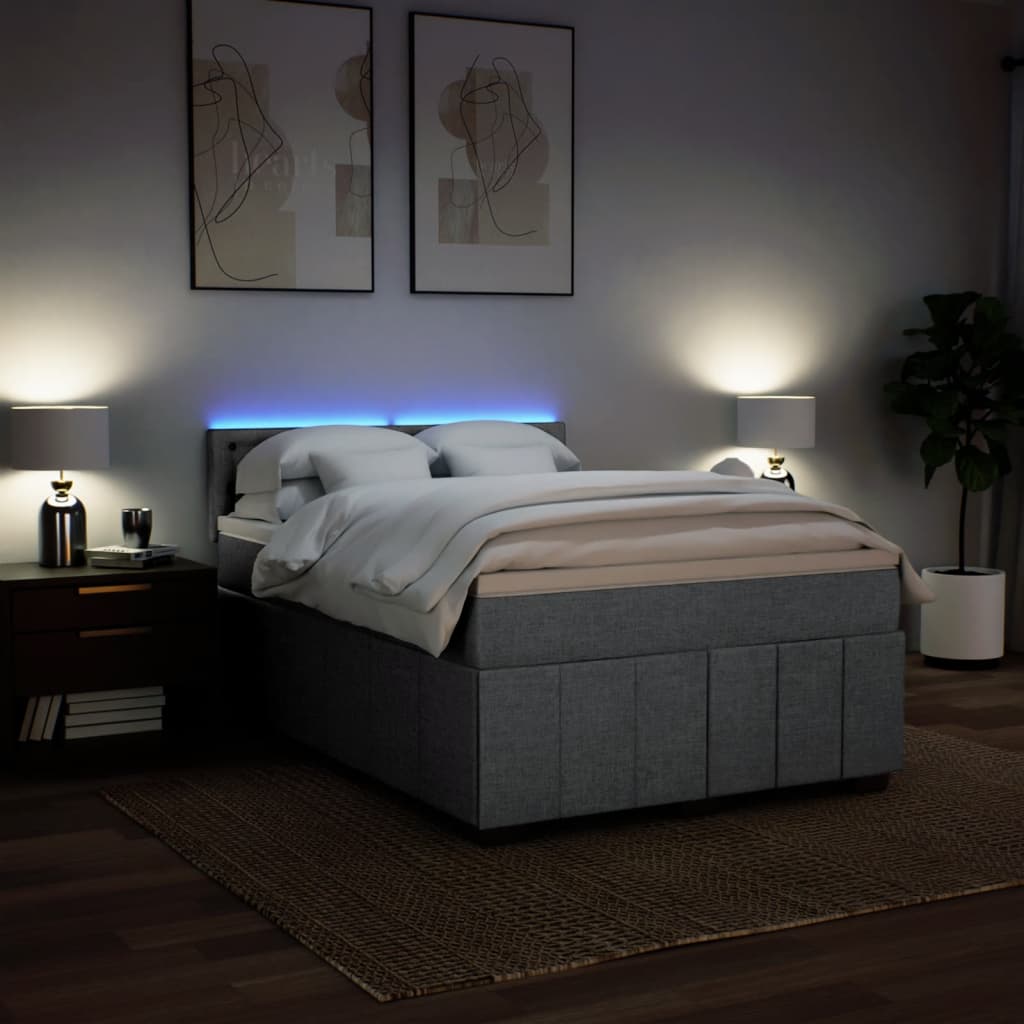 Boxspringbett mit Matratze Hellgrau 140x190 cm Stoff