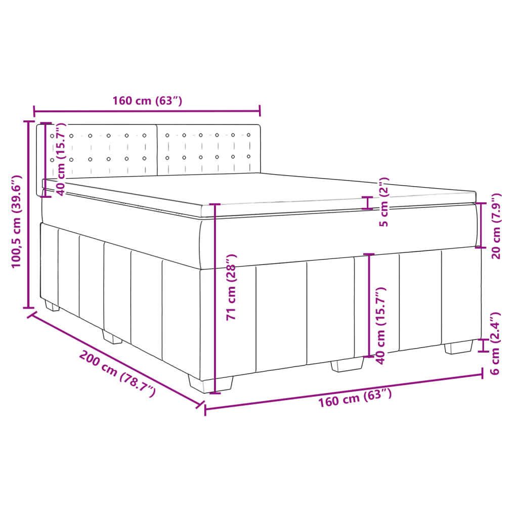 Boxspringbett mit Matratze Schwarz 160x200 cm Stoff