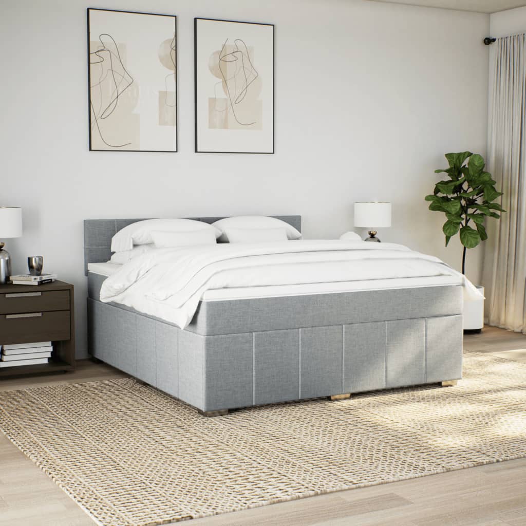 Boxspringbett mit Matratze Hellgrau 180x200 cm Stoff