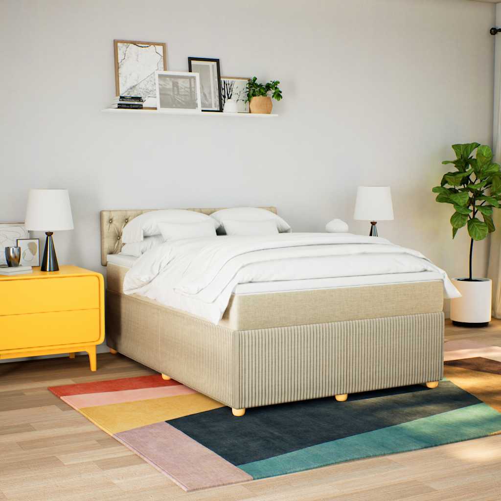 Boxspringbett mit Matratze Creme 140x190 cm Stoff
