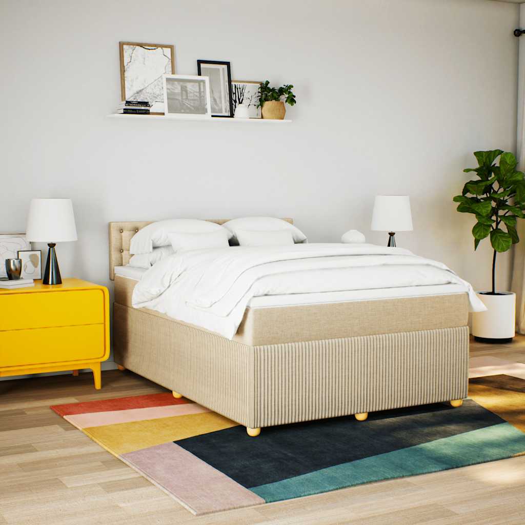 Boxspringbett mit Matratze Creme 140x190 cm Stoff