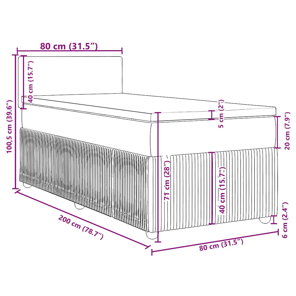 Boxspringbett mit Matratze Dunkelgrau 80x200 cm Samt