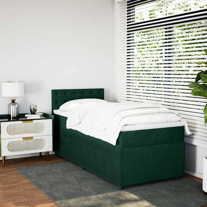 Boxspringbett mit Matratze Dunkelgrün 90x190 cm Samt