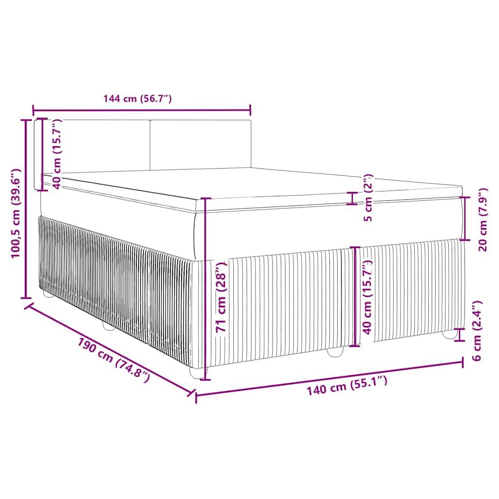 Boxspringbett mit Matratze Hellgrau 140x190 cm Samt