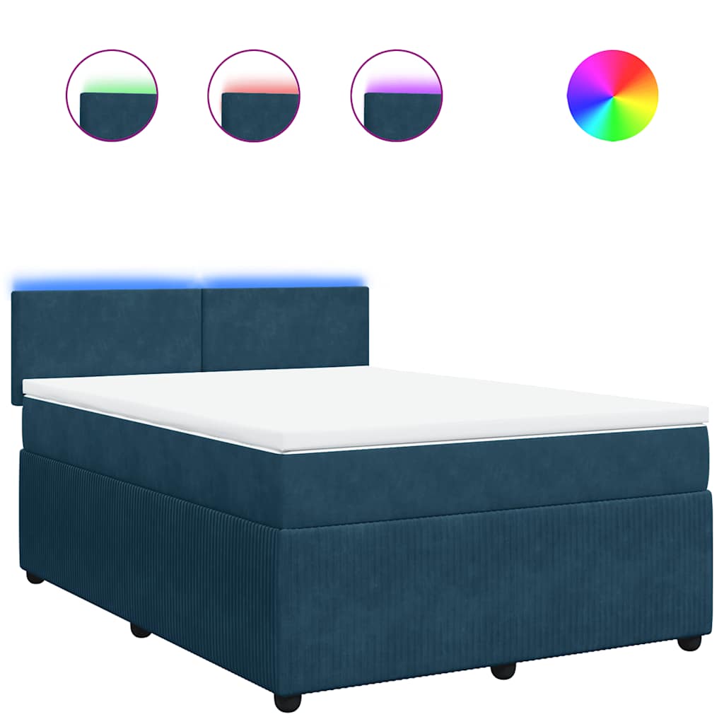 Boxspringbett mit Matratze Blau 140x190 cm Samt