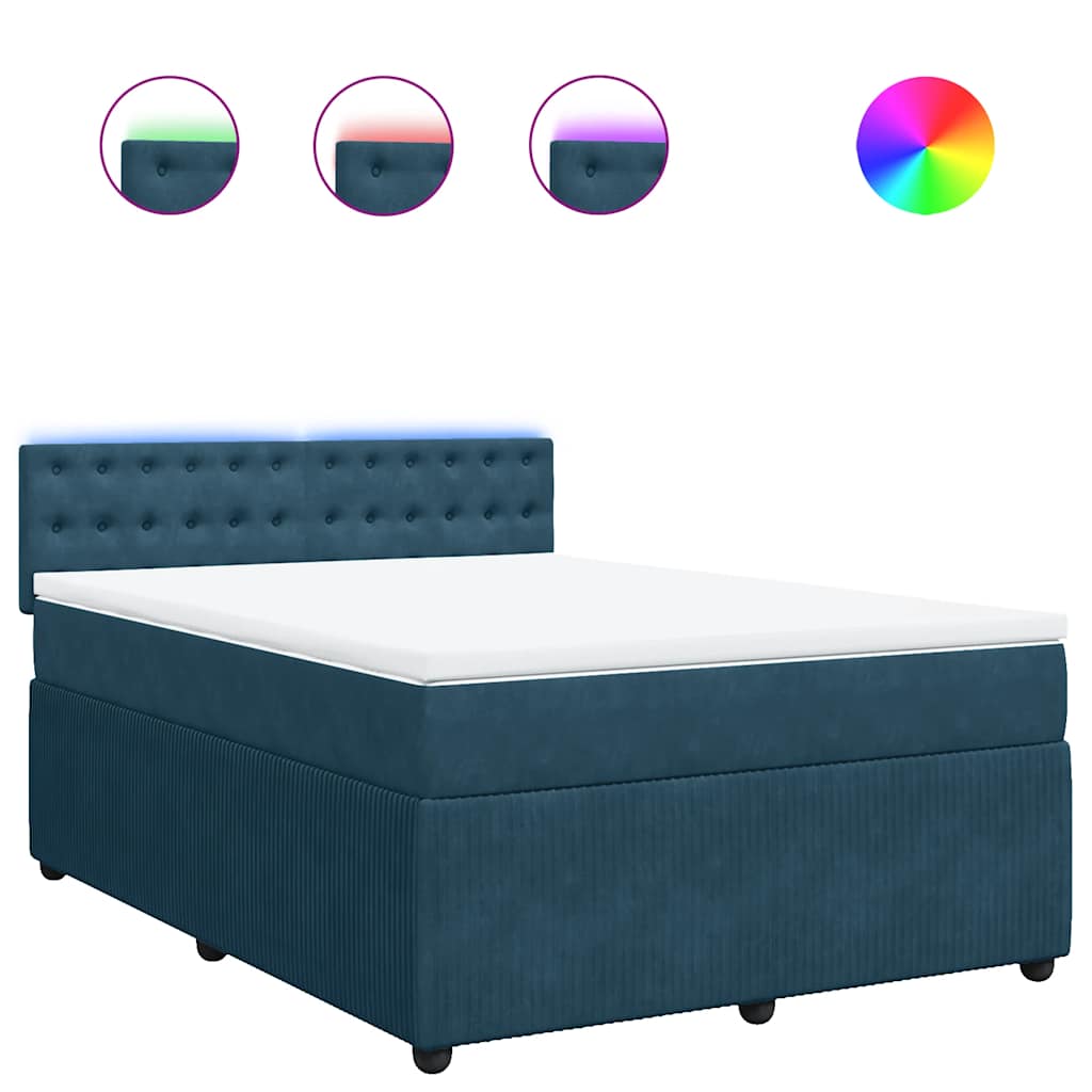 Boxspringbett mit Matratze Blau 140x190 cm Samt