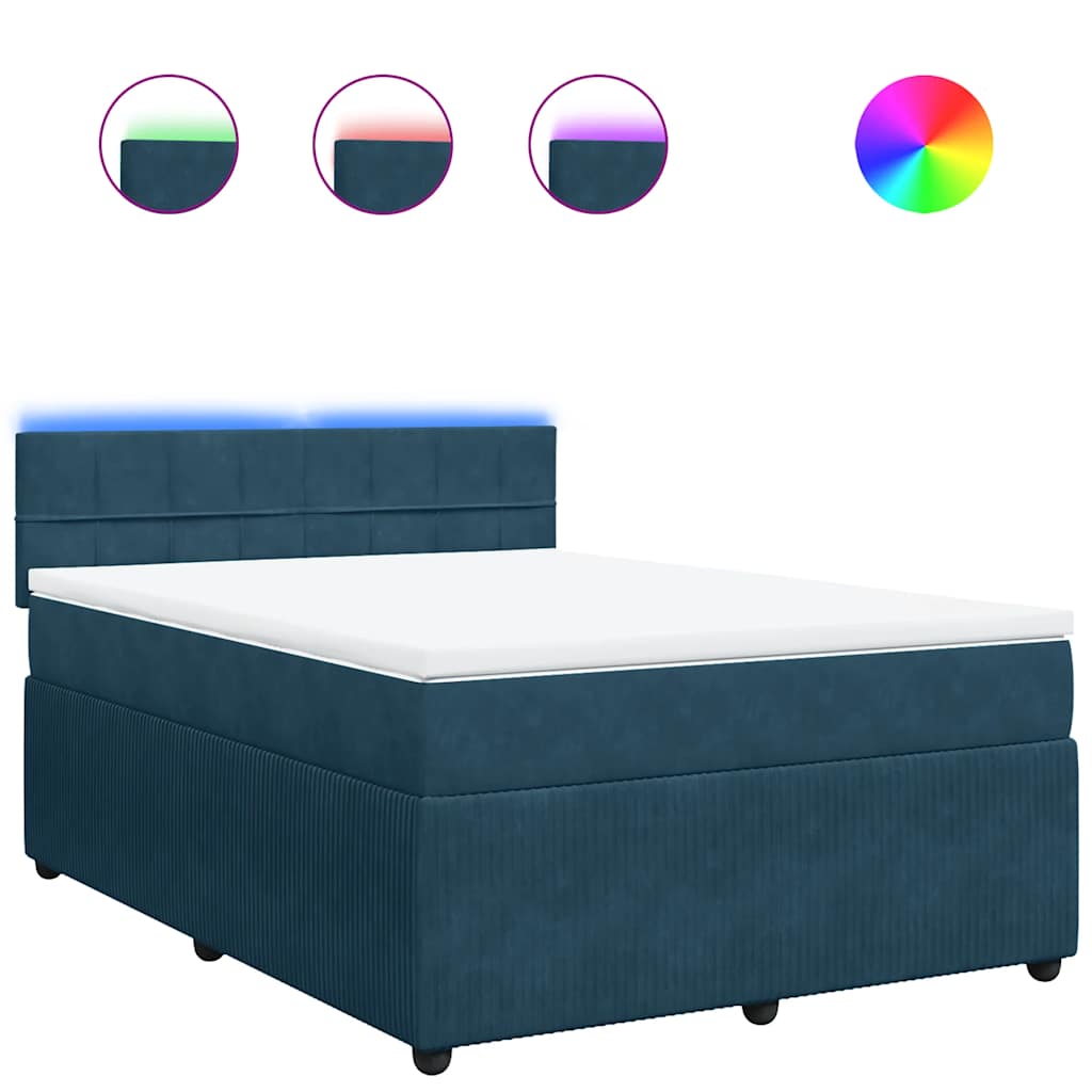 Boxspringbett mit Matratze Blau 140x200 cm Samt