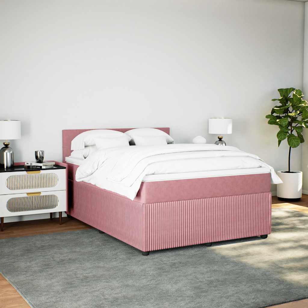 Boxspringbett mit Matratze Rosa 140x200 cm Samt