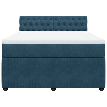 Boxspringbett mit Matratze Blau 160x200 cm Samt