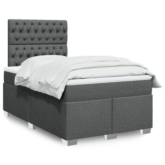 Lit à sommier tapissier avec matelas en tissu gris foncé 120x190 cm