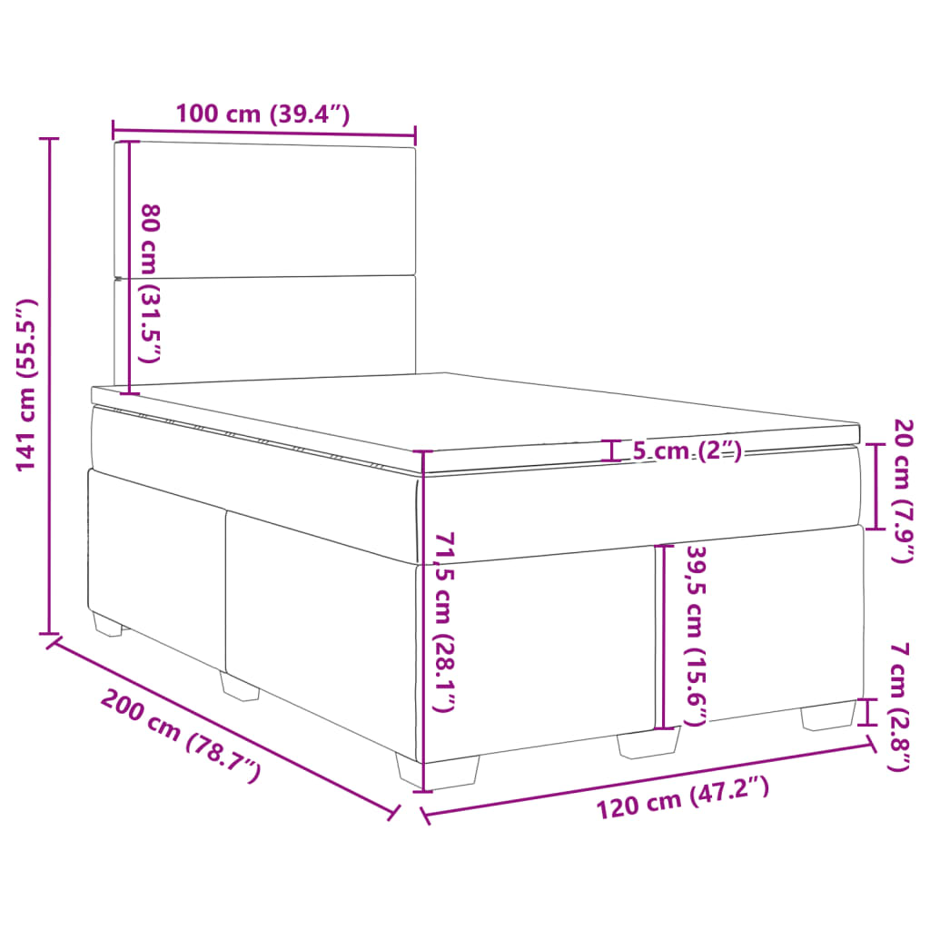 Boxspringbett mit Matratze Hellgrau 120x200 cm Stoff