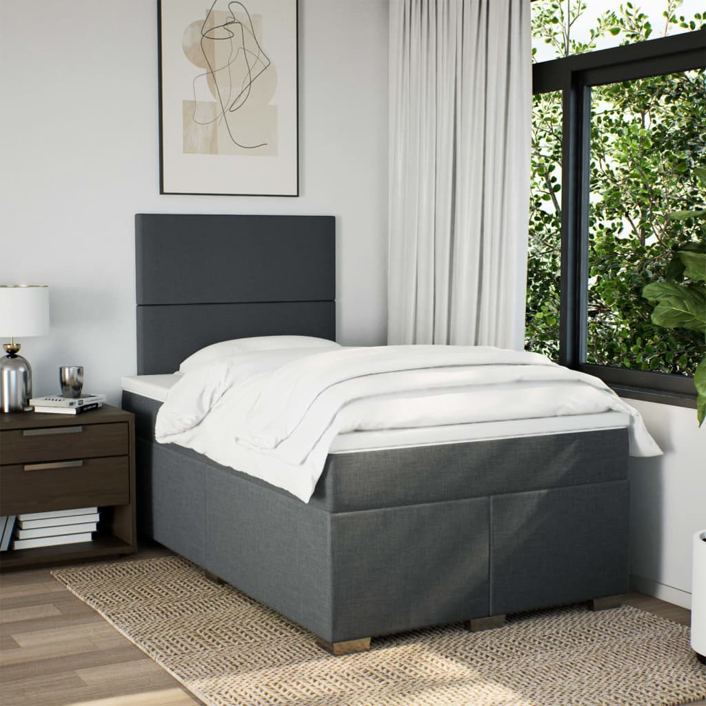 Box spring bed with mattress dark grey 120x200 cm fabric