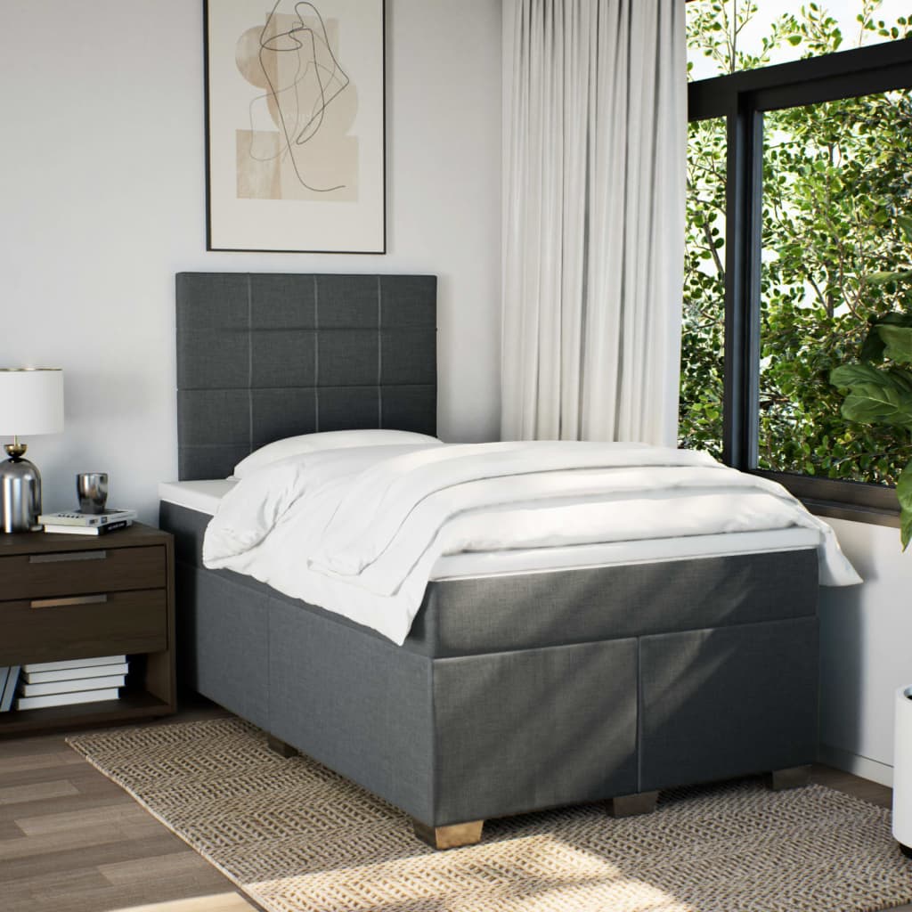 Box spring bed with mattress dark grey 120x200 cm fabric