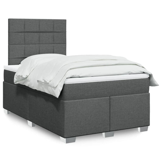 Box spring bed with mattress dark grey 120x200 cm fabric