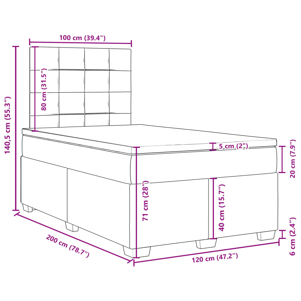 Boxspringbett mit Matratze Schwarz 120x200 cm Stoff