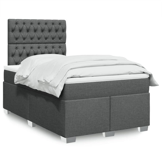 Box spring bed with mattress dark grey 120x200 cm fabric