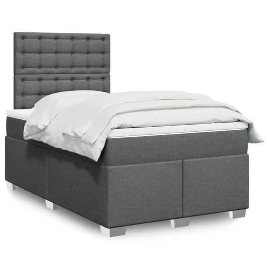 Box spring bed with mattress dark grey 120x200 cm fabric