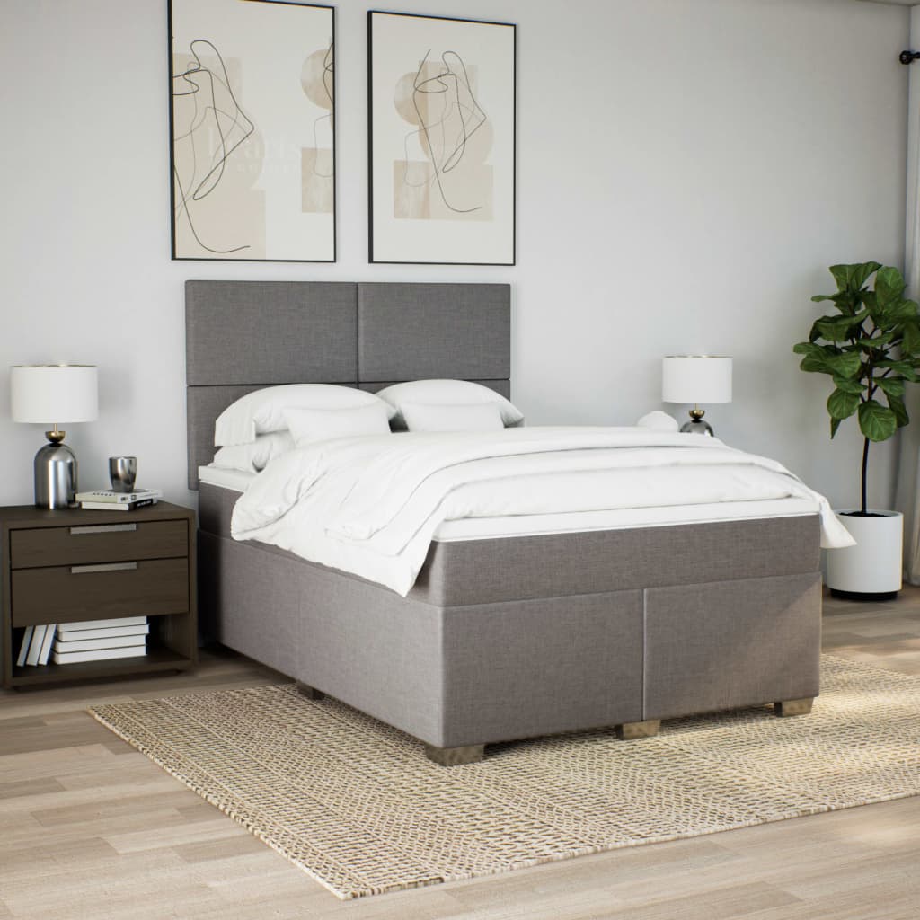 Lit à sommier tapissier avec matelas taupe 140x190 cm tissu