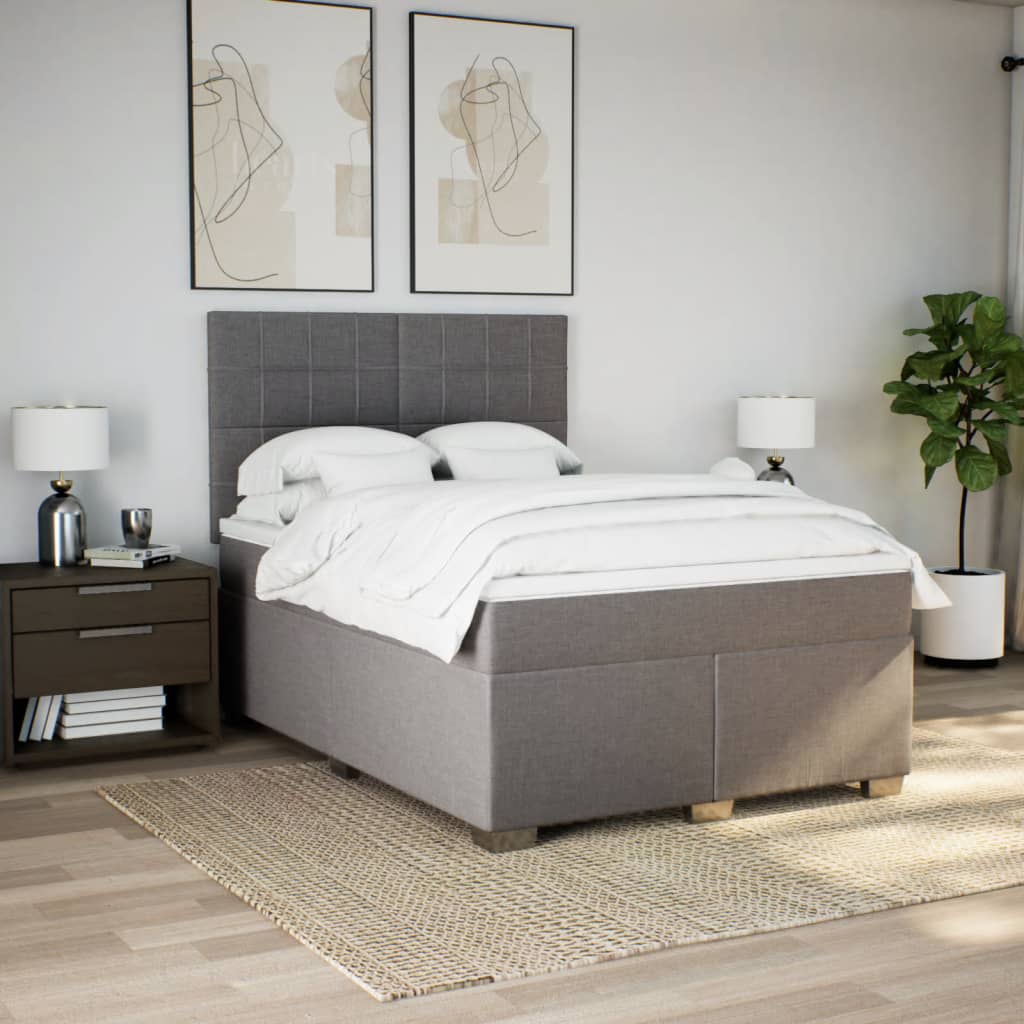Lit à sommier tapissier avec matelas taupe 140x190 cm tissu