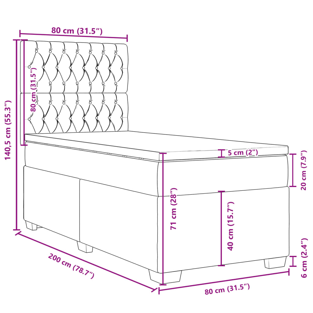 Boxspringbett mit Matratze Dunkelgrau 80x200 cm Samt