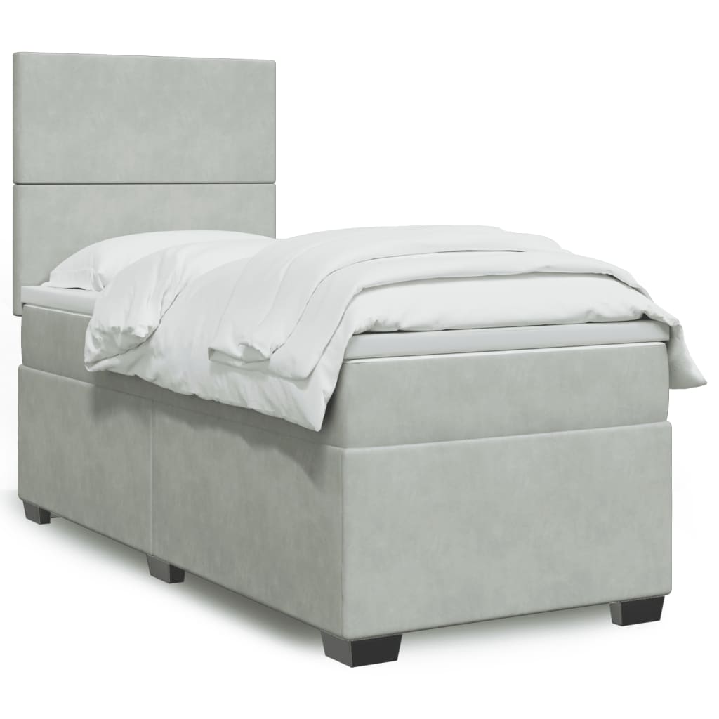 Boxspringbett mit Matratze Hellgrau 100x200 cm Samt