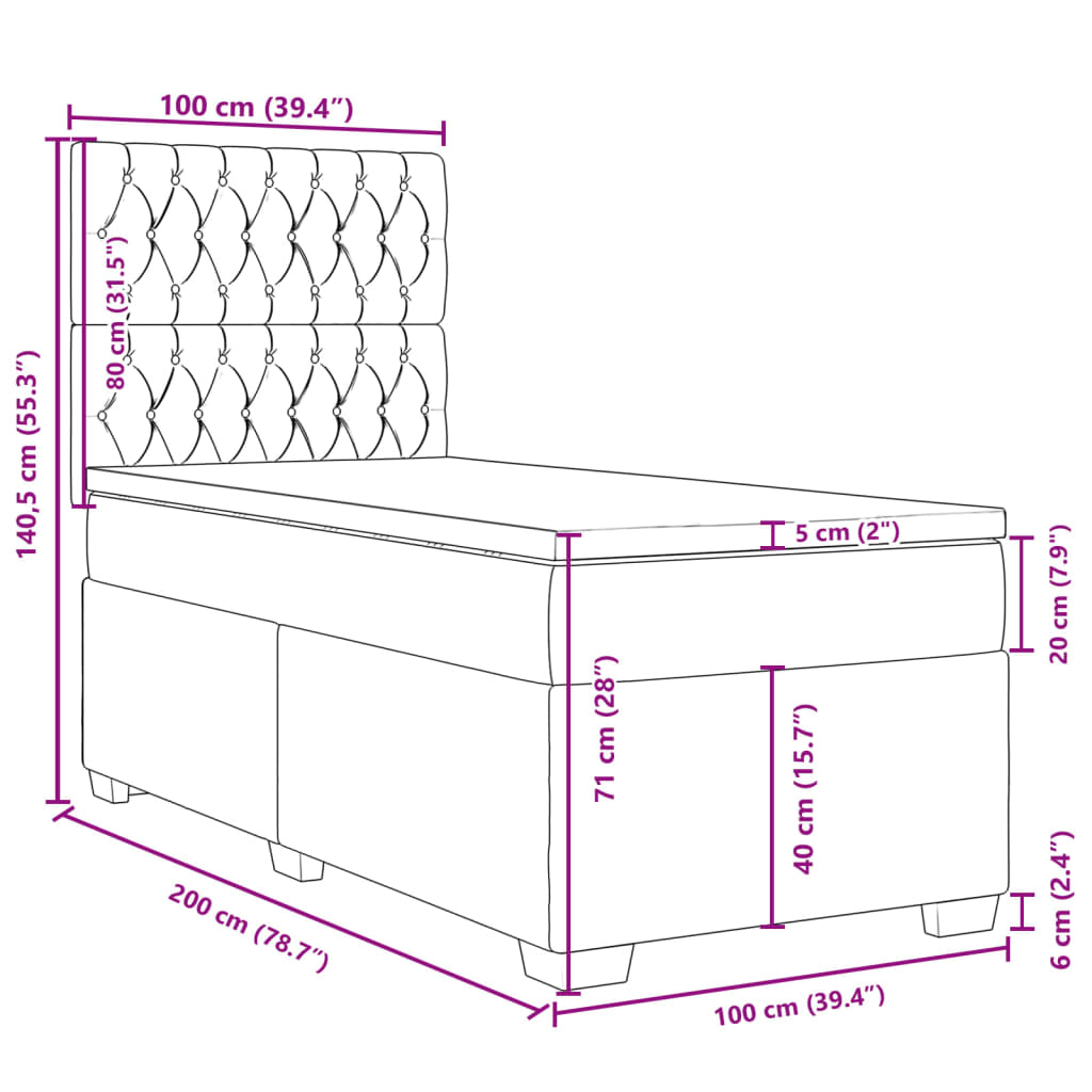 Boxspringbett mit Matratze Hellgrau 100x200 cm Samt