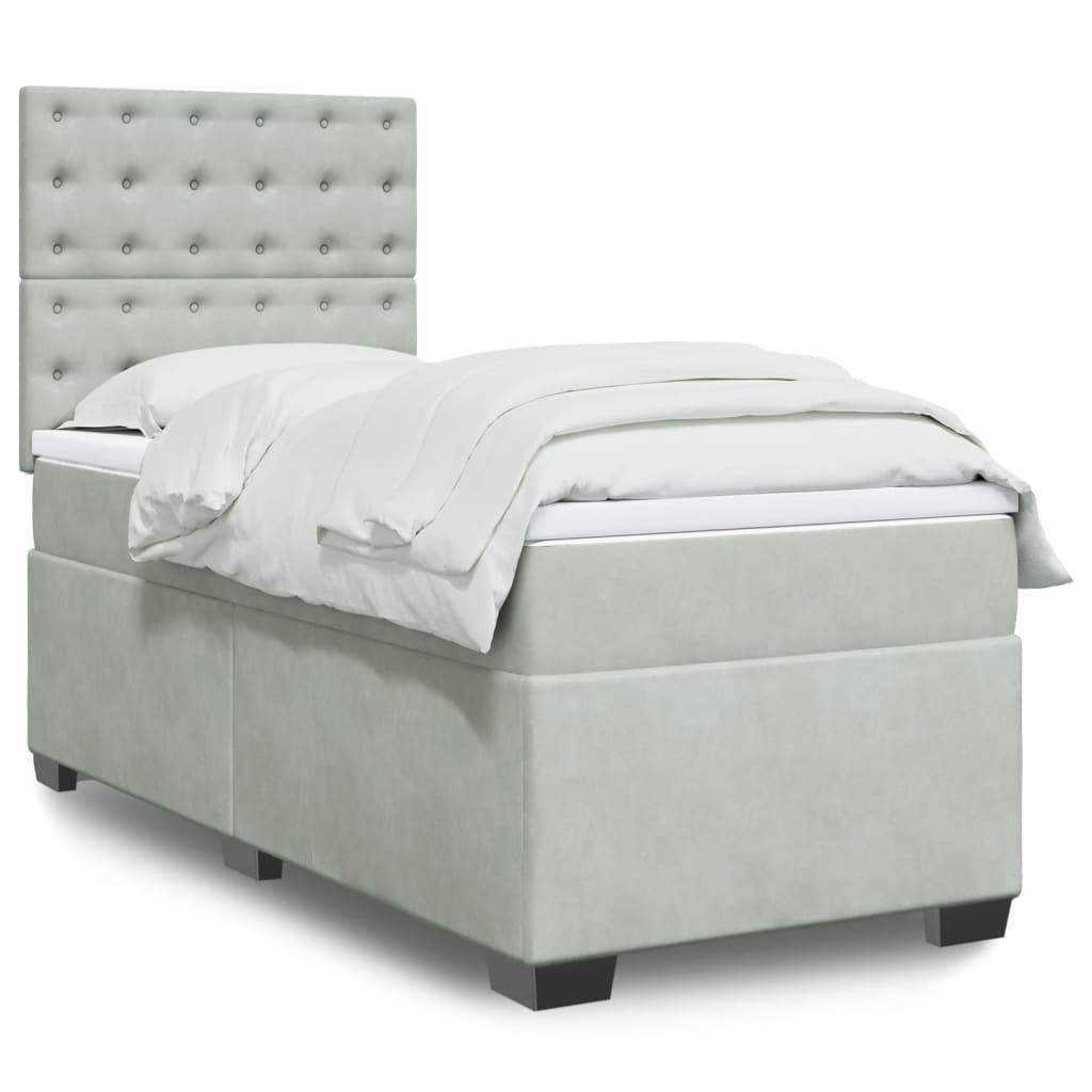 Boxspringbett mit Matratze Hellgrau 100x200 cm Samt
