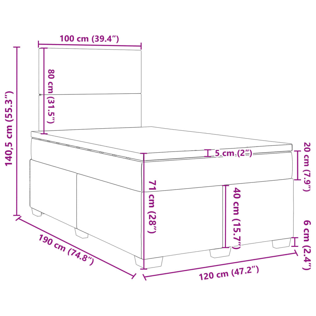 Boxspringbett mit Matratze Schwarz 120x190 cm Samt