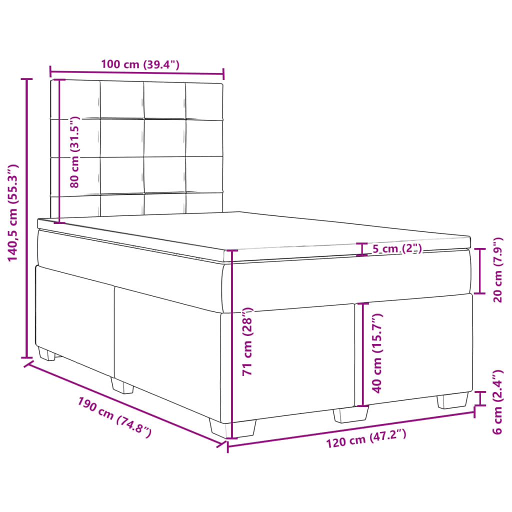 Boxspringbett mit Matratze Schwarz 120x190 cm Samt