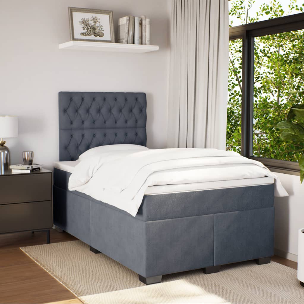 Lit à sommier tapissier avec matelas gris foncé 120x190 cm velours
